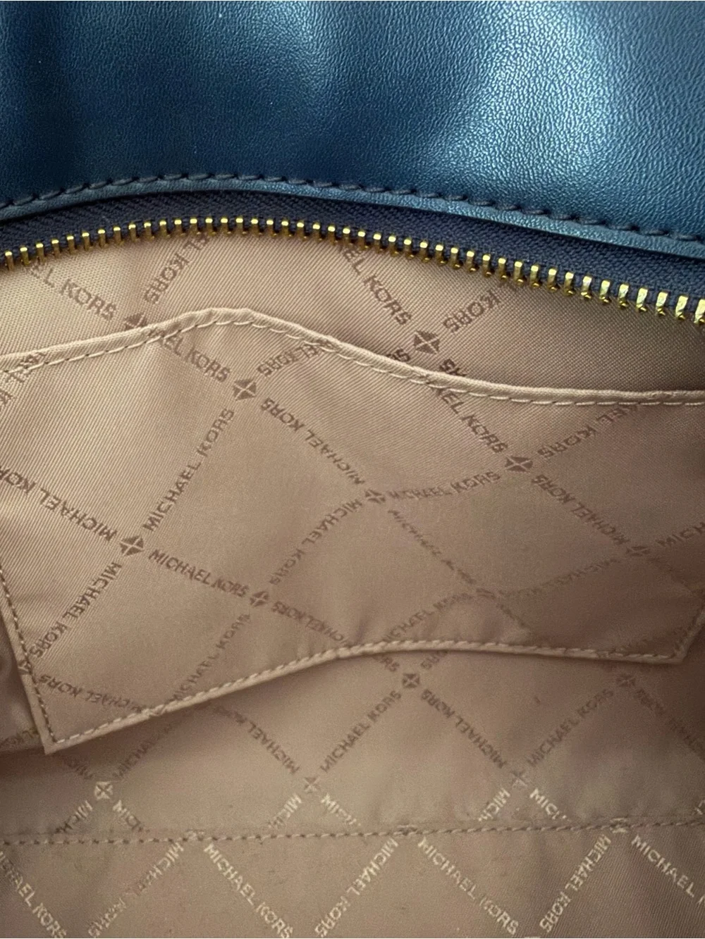Michael Kors Navy Pebbled Leather Satchel with Gold Hardware